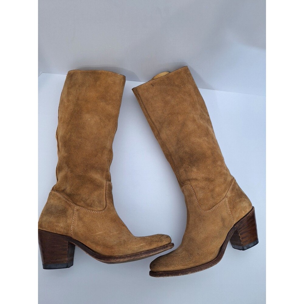 Frye Women's Camel Stacked Heel Suede Leather Knee High Western Boots Sz 6.5M